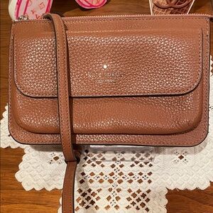 kate spade Brown Pebbled Leather Crossbody with Front Flap